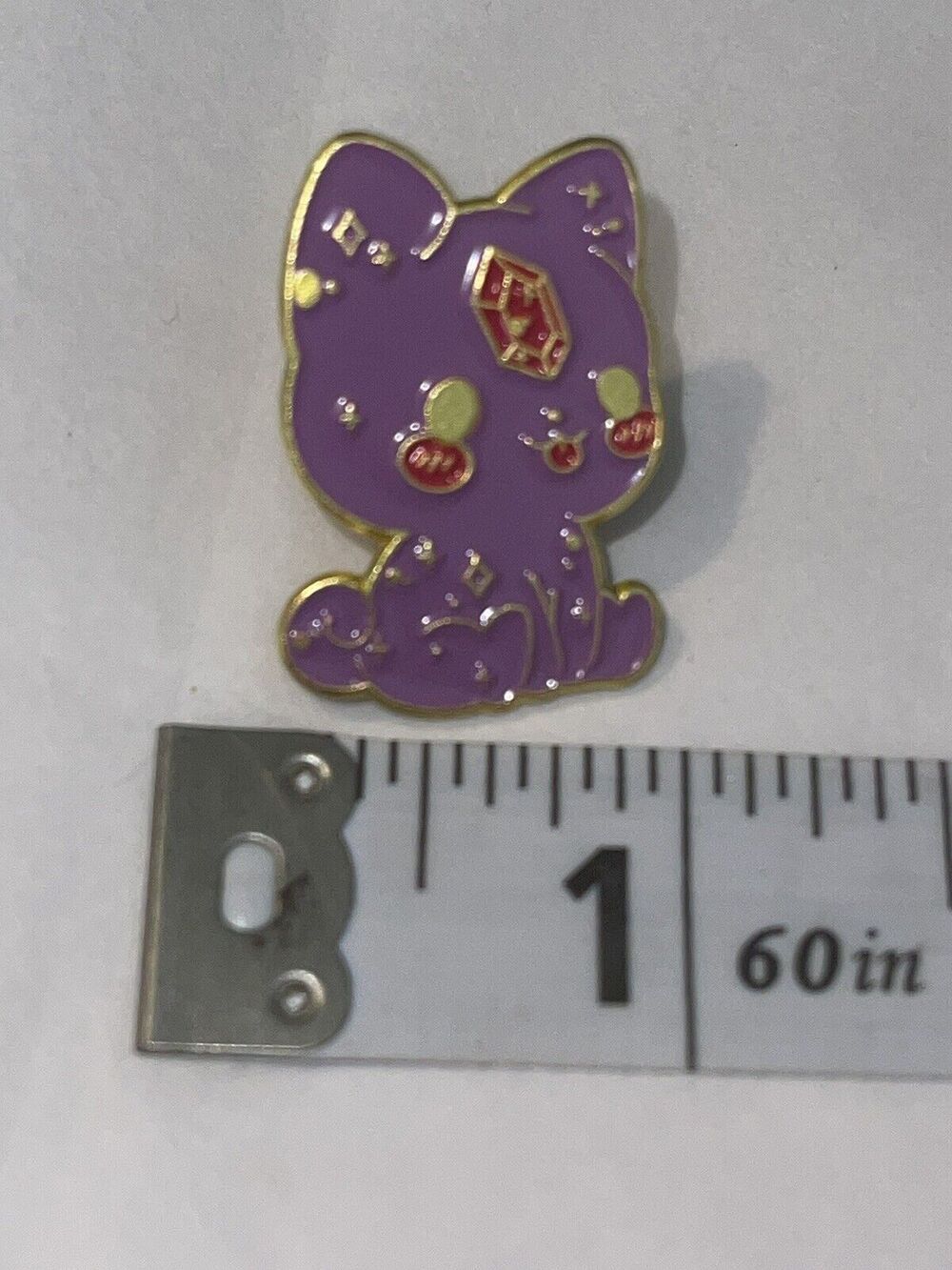 Mystical Spiritual Purple Cat On Halloween Horror Pin Brooch